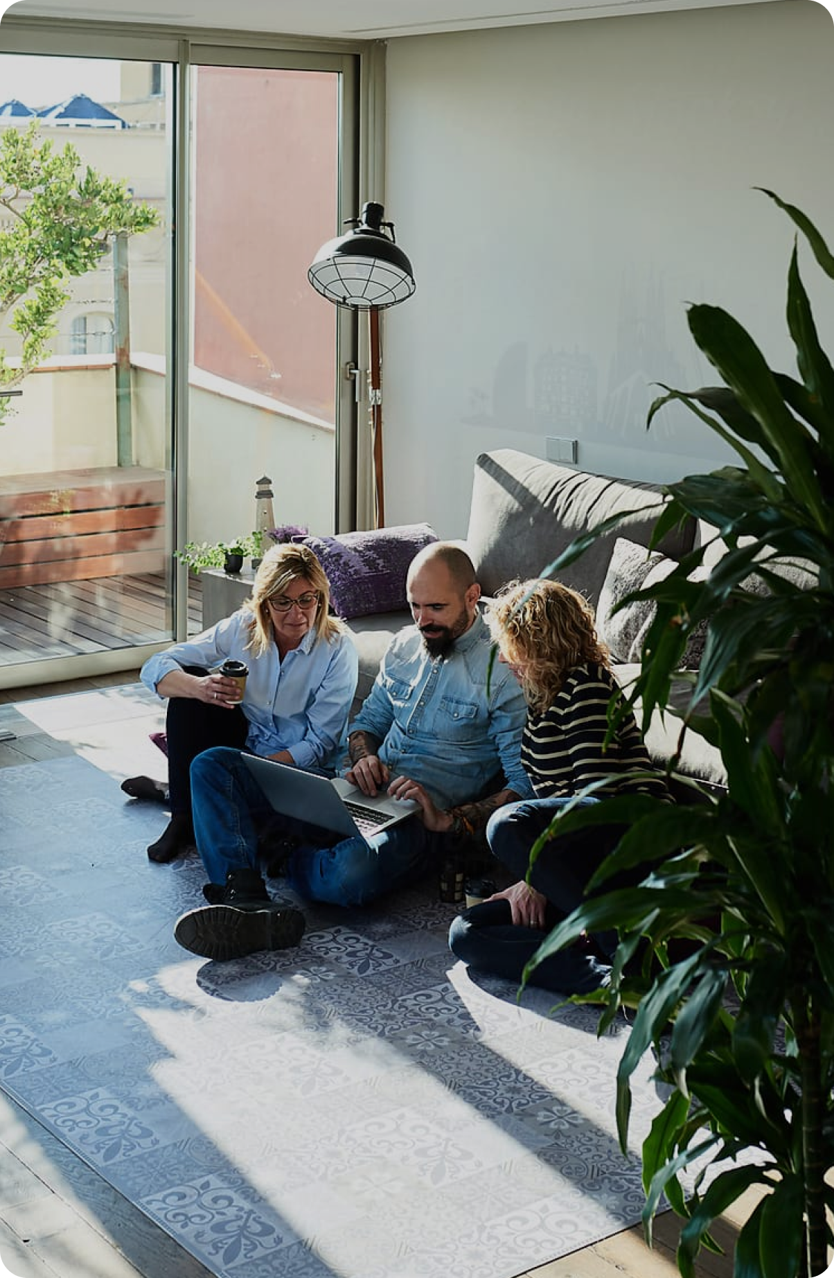 A family having a relaxed conversation together at home