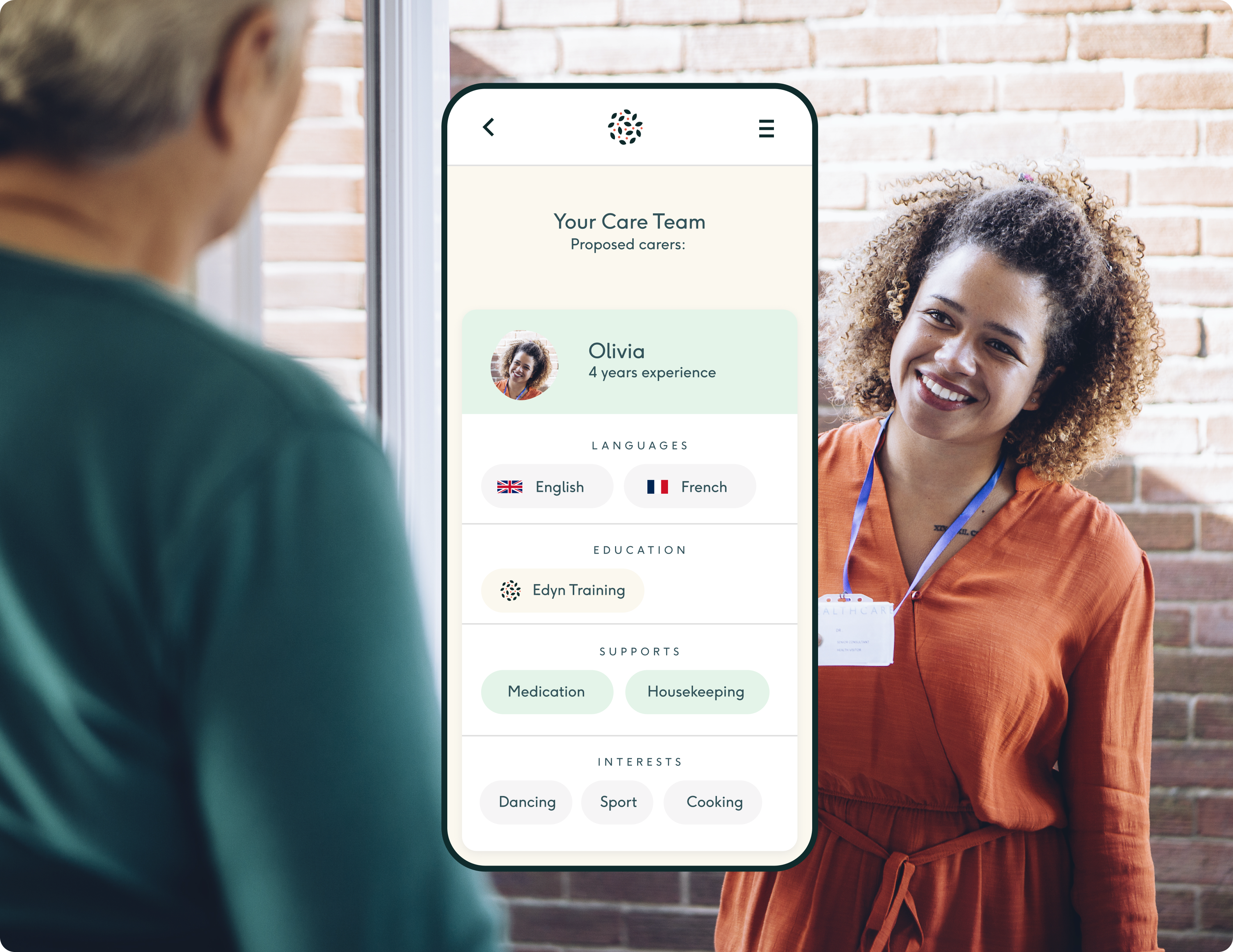 The My Edyn portal showing a proposed professional carer